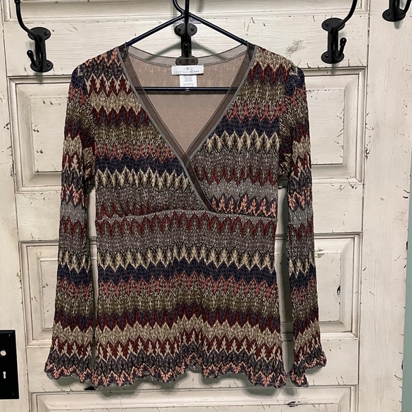 Pullover Papillon Blanc - Taille S/P, Col V, Manches Mi-longues, Motif Géométrique, Occasion Très Bon état